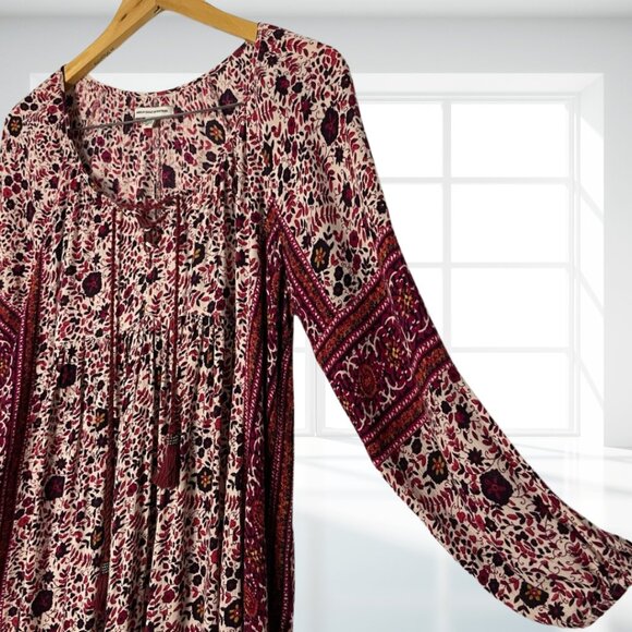 American Eagle Floral Tassel Boho Mini Dress M | AE V-Neck Viscose Peasant Tunic - Picture 5 of 13